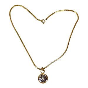 Solitaire Pendant Necklace 15.5" Gold Plated Crystal Choker Bridal Corp 80s VTG